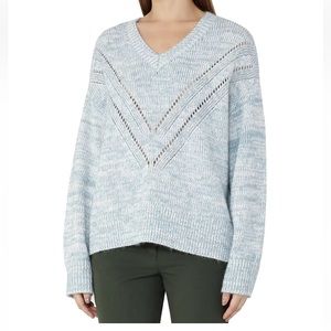 REISS Blue White Heather V-neck Long Sleeves sweater